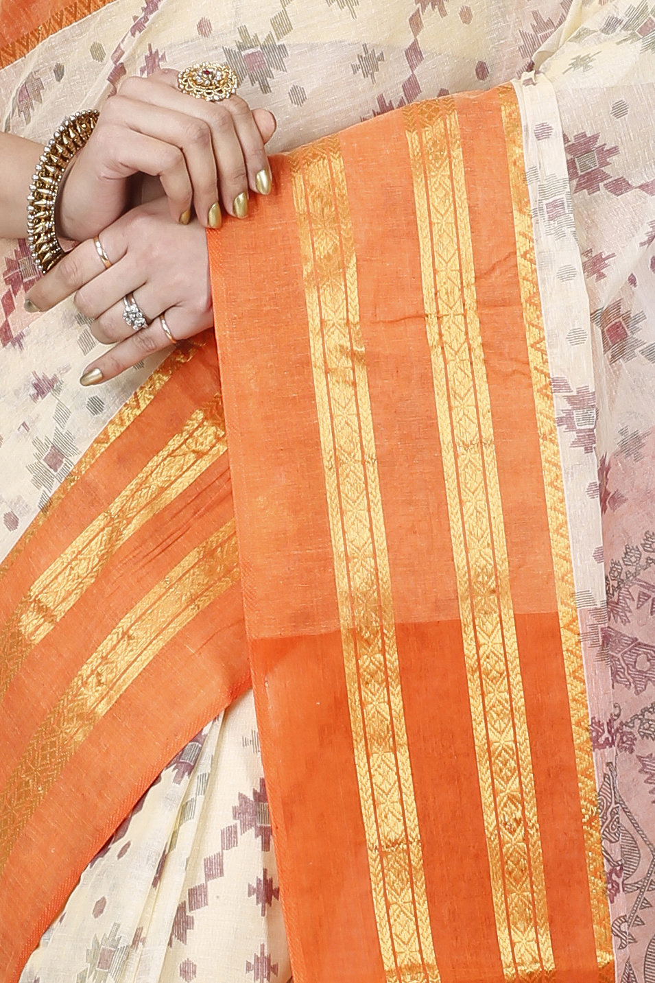 Orange Pure Cotton Rashi Print Tant Saree Print (1010)